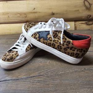 NATURE BREEZE Women Low Top Sneakers Low Top w Leopard Print Size 8 Red/White